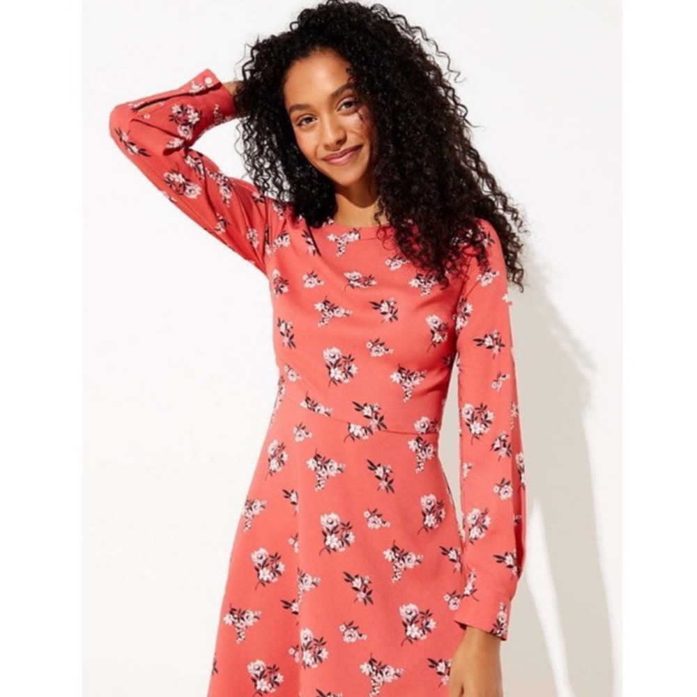 *REMOVING TODAY* LOFT Floral Pleated Cuff Flare Dress